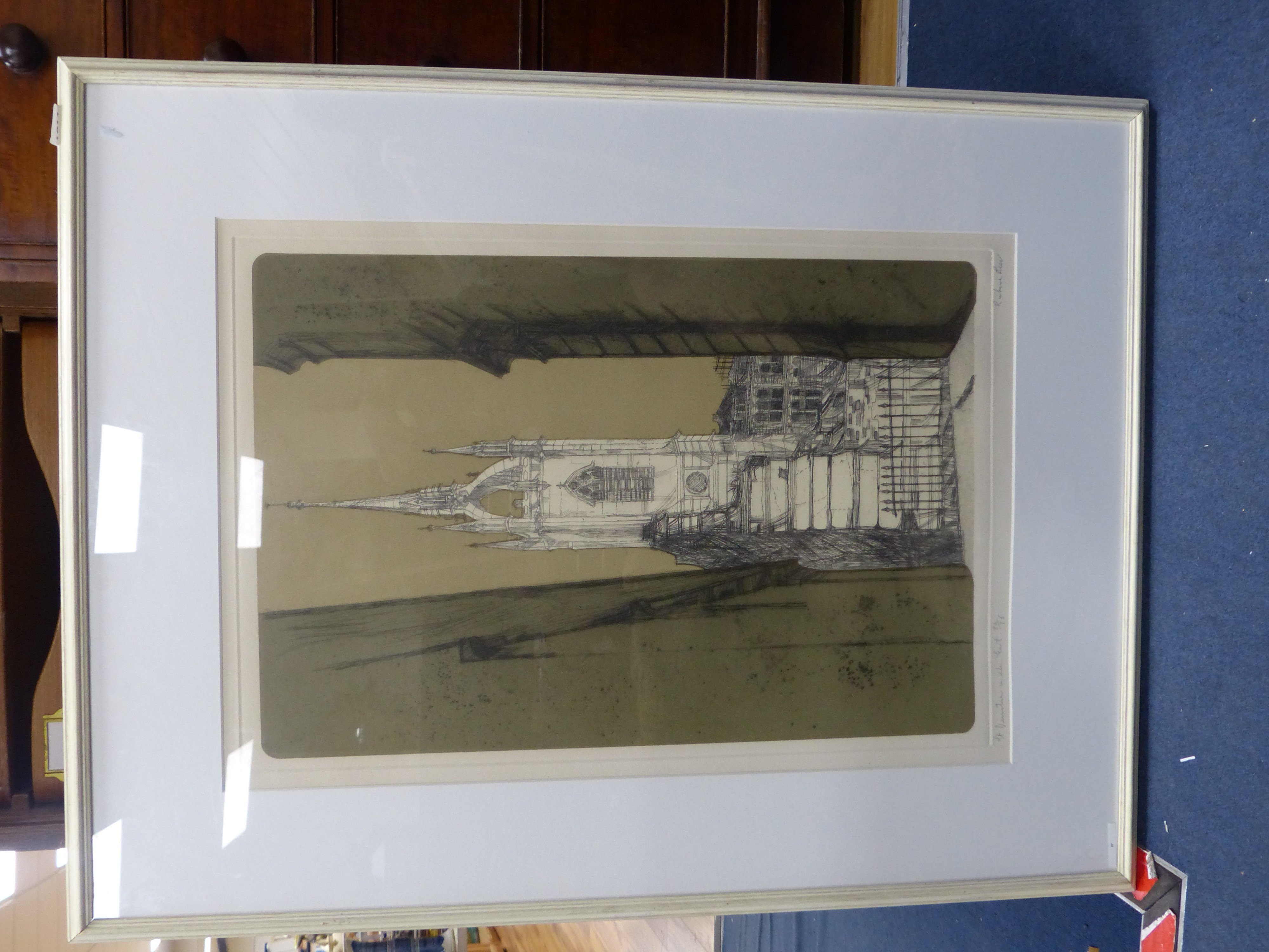 Richard Beer, coloured etching, St. Dunstan in the East, signed, 32/75, 62 x 42cm